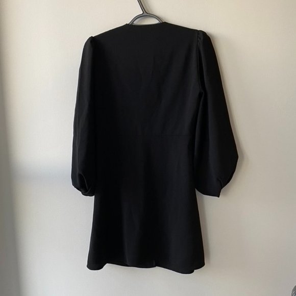 Zara Buttoned V Neck Balloon Sleeve Dress - Picture 5 of 7